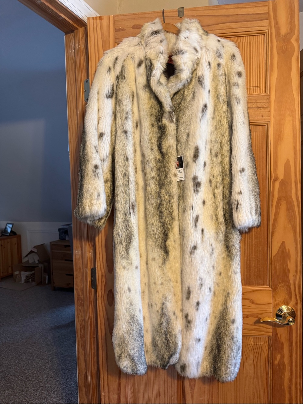 Plush White & Gray Faux Fur Long Trench Coat